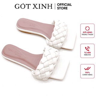 Dép quai ngang nữ GÓT XINH GX316 quai đan rết da mềm đế bệt