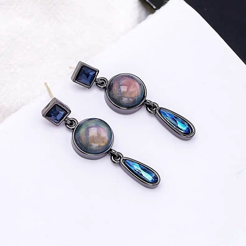 Bông Tai Mạ Bạc 925 Đính Đá Opal Xanh Phong Cách Retro