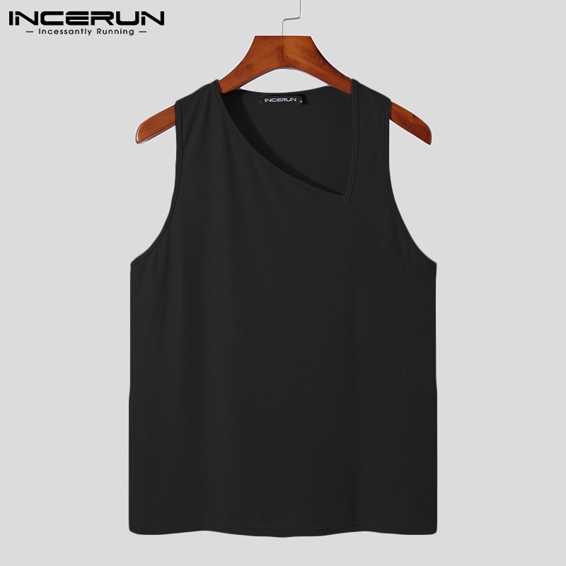 Áo INCERUN dệt kim không tay dáng ôm thiết kế cổ áo độc đáo thời trang cho nam