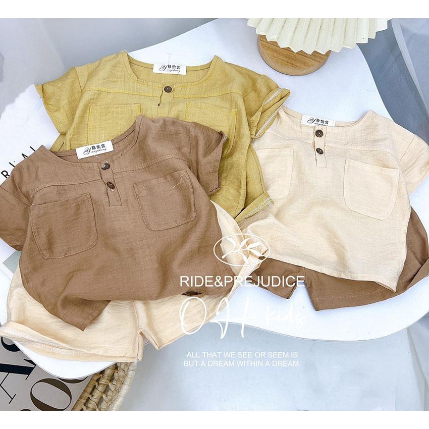 Bộ Quần Áo Trẻ Em Cộc Tay Đũi 2 Túi Ngực Thoáng Mát Mùa Hè Cho Bé Từ 7-19kg Mã CT61