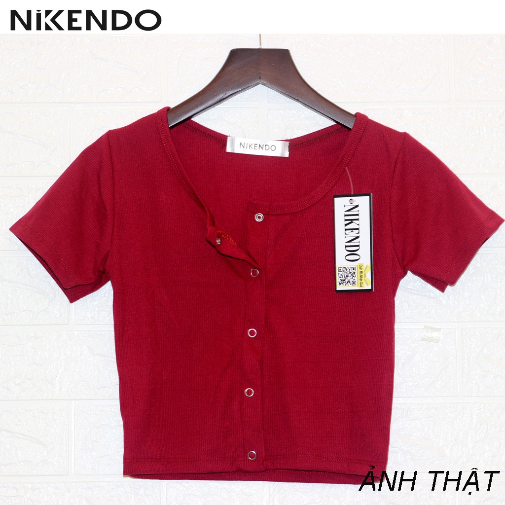 Áo Croptop Nữ Ôm Body Tay Ngắn 5 Khuy Bấm Chất Cotton Tăm Siêu Co Giãn ( Video tự quay)