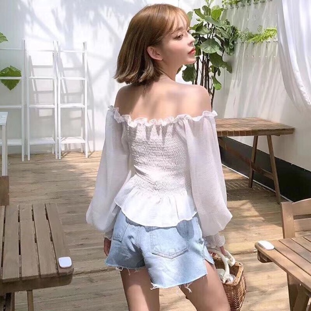 Áo trễ vai tiểu thư - áo bánh bèo quảng châu