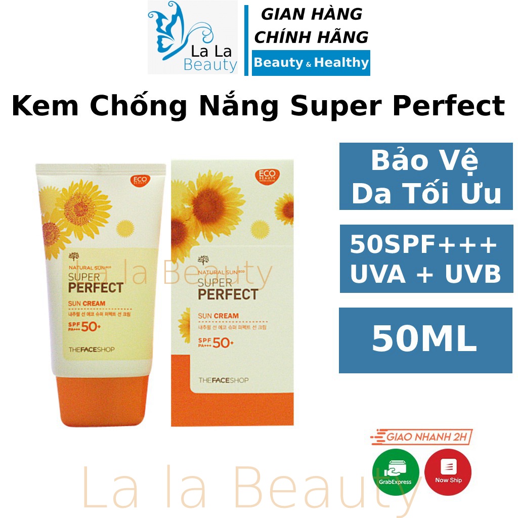 Kem chống nắng Natural Sun Eco Super Perfect Sun Cream 50ml cho da dầu mụn nhạy cảm hỗn hợp da mặt khô La La Cosmetic
