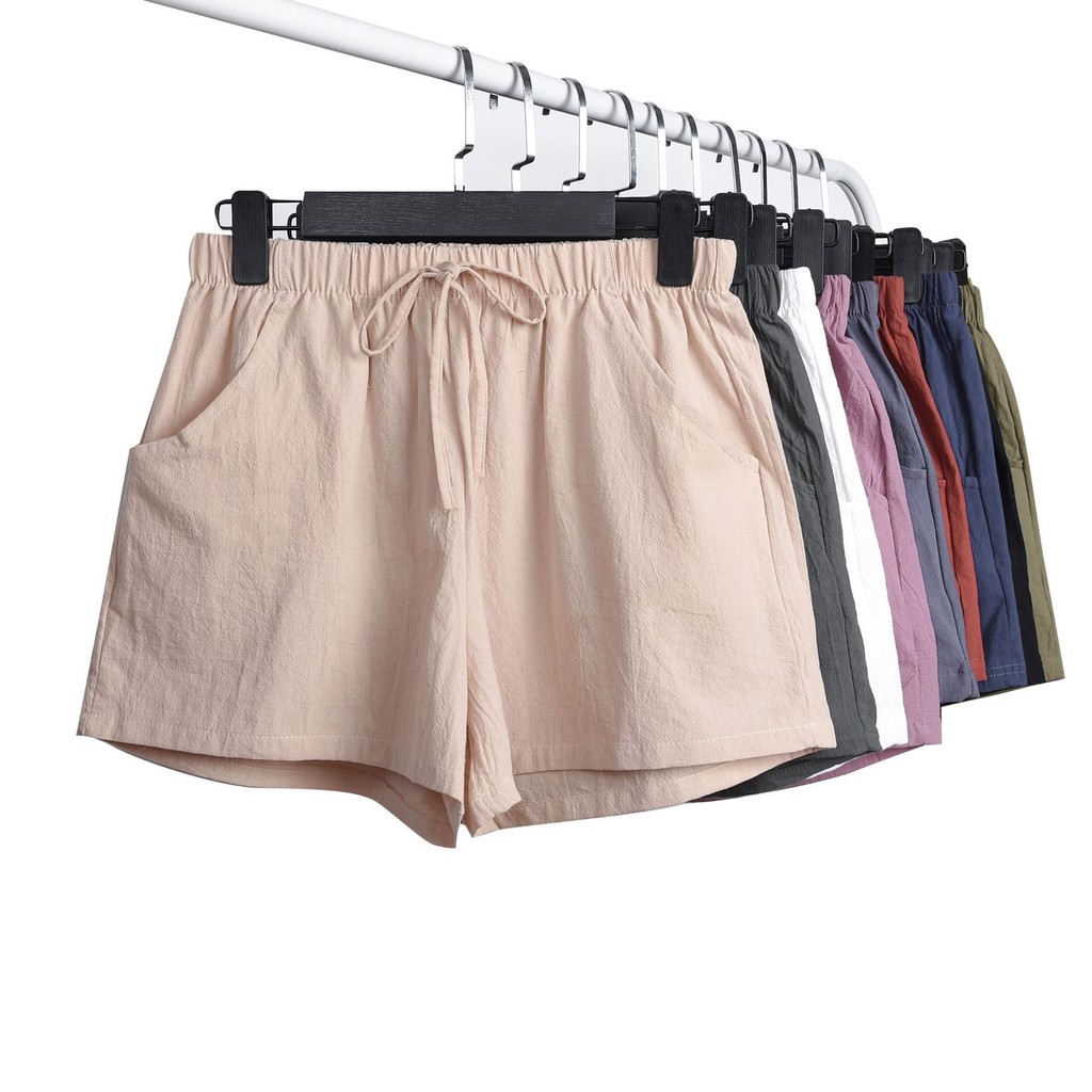 Quần short vải nữ thể thao ống rộng mặc nhà cạp cao bigsize phiên bản hàn quốc