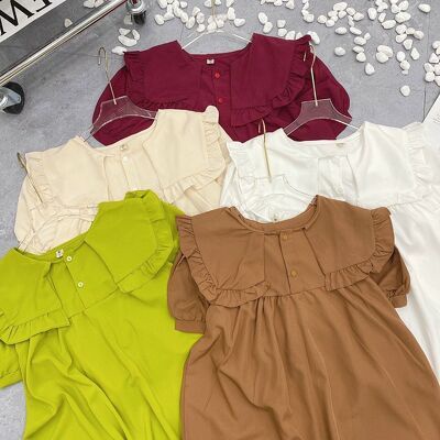 Áo babydoll cổ tròn bánh bèo vuông cộc tay