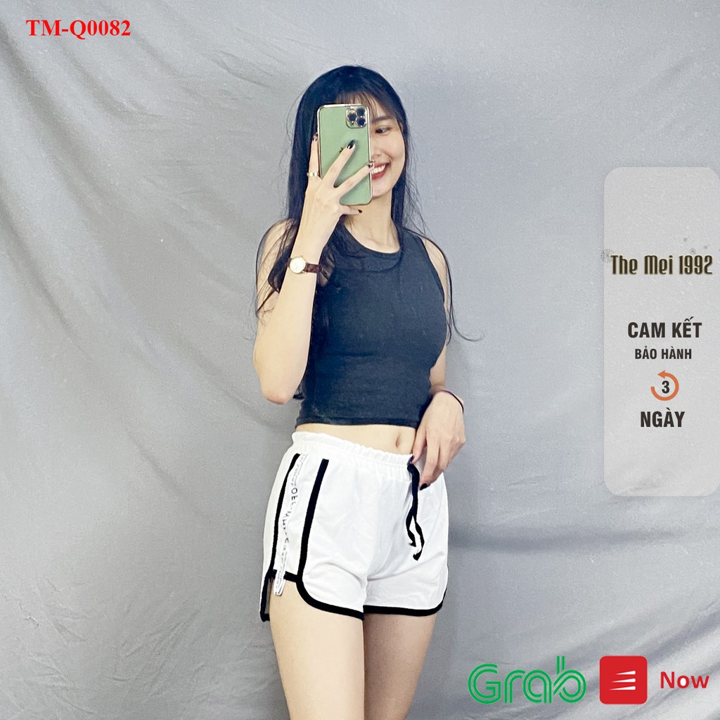 Quần short nữ The Mei 1992 - Quần đùi nữ chất cotton mát viền kẻ dáng hộp cạp chun dáng thể thao siêu đẹp