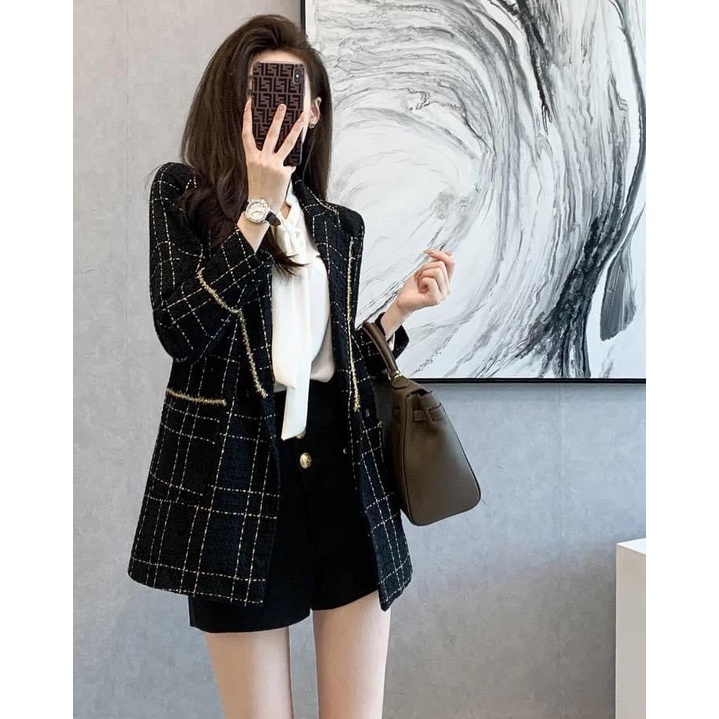 Áo Dạ Nữ Cổ Vest Viền Nhũ Dài 2 Lớp, Hàng Thiết Kế Sang Chảnh, Mặt Ngoài Dạ Quảng Châu Lót Gió Lụa | BigBuy360 - bigbuy360.vn