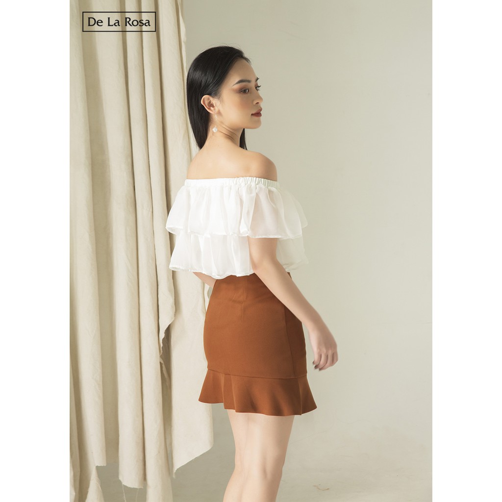 Chân váy nâu thiết kế chữ A công sở nhún bèo nút bọc - De La Rosa | BigBuy360 - bigbuy360.vn