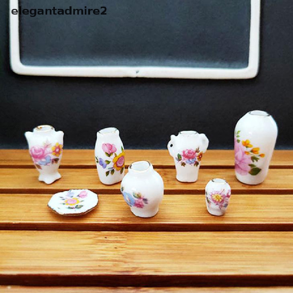 [gant] 7Pcs 1:12 Dollhouse Miniature Porcelain Flower Vase Dolls House Accessories .