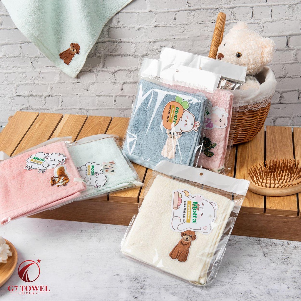 Khăn mặt trẻ em cao cấp, G7 TOWEL MOTTA G7SB03, 30x30 cm, 100% sợi cotton nguyên sinh nhập khẩu