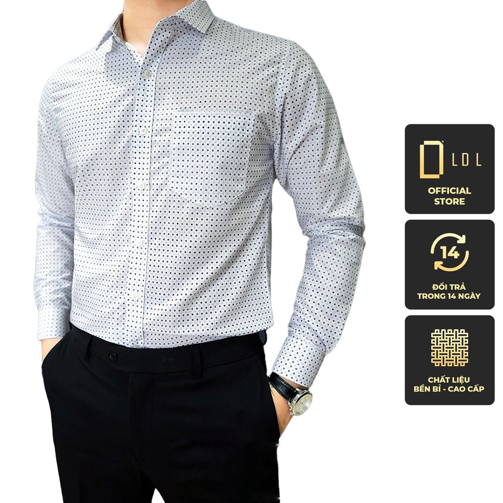 Áo Sơ Mi Nam Chấm Bi Màu Trắng Dài Tay Công Sở Kiểu Hàn Quốc Chất Liệu Sợi Tre, Thâm Hút Mồ Hôi , Hạn Chế Nhăn Nhàu LDL