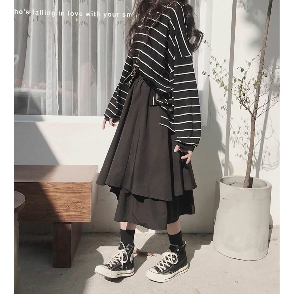 Chân Váy Nữ - Chân váy xoè lệch vạt ullzang nữ LE40 | BigBuy360 - bigbuy360.vn