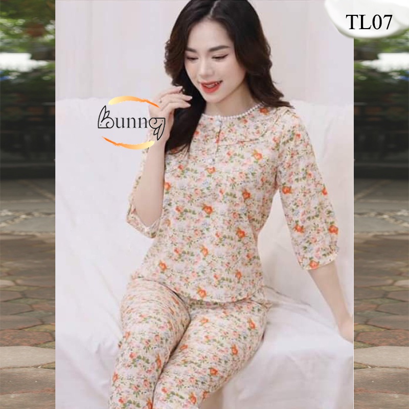 [Bunny]  Đồ bộ mặc nhà, bộ quần áo nữ mặc nhà mặc sau sinh mặc ngủ vải mềm mịn mát họa tiết xinh