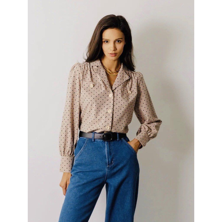 Áo sơ mi nữ tay dài chấm bi