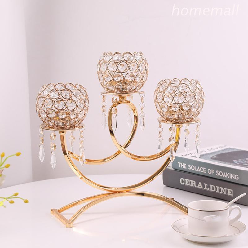 HO 3 Arms Crystal Candlestick Holders,Table Candelabras,Buffet Cabinet Candelabra Ornaments Table Centerpieces for Wedding