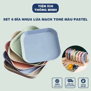 Set 8 đĩa nhựa lúa mạch tone màu Pastel siêu dễ thương - Set 8 cái đĩa màu PASTEL lúa mạch an toàn sức khỏe