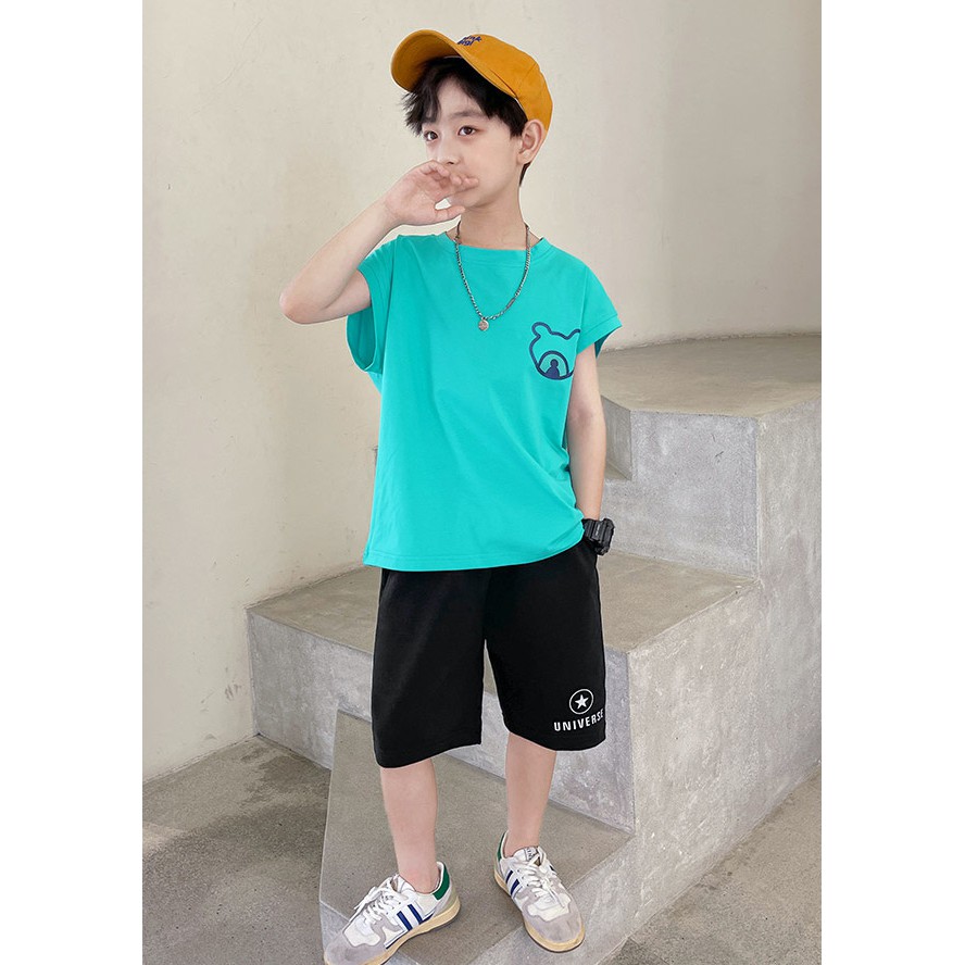 Bộ quần áo cho bé trai in logo đơn giản  Size từ 9-40kg. Chuẩn shop - Tem hiệu Thun cotton 100% co giãn 4 chiều, mát