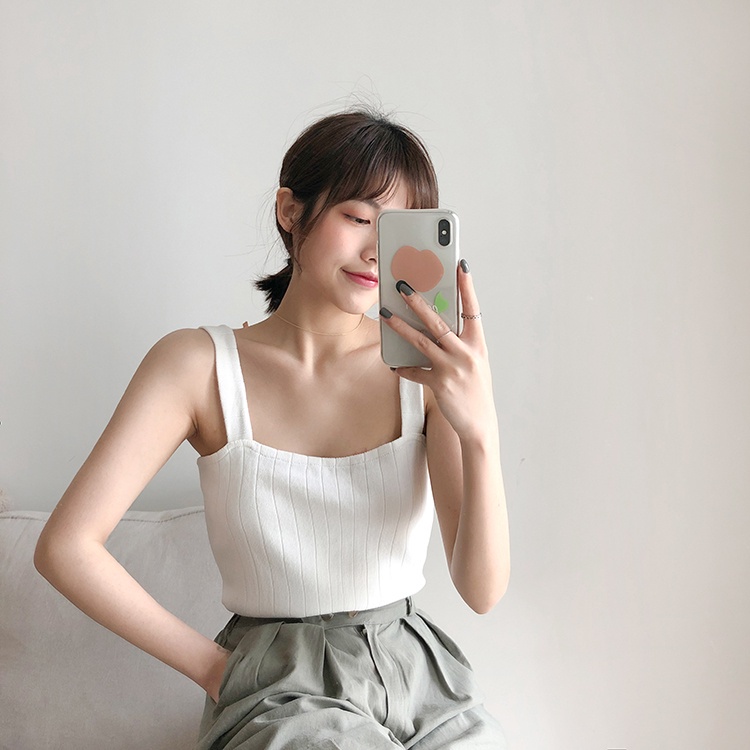 Áo croptop dệt kim không tay hở vai dáng ôm thời trang mùa hè quyến rũ cho nữ