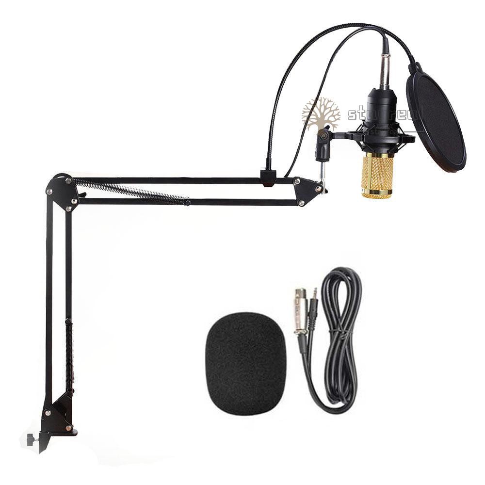 Studio Recording Condenser Microphone Kit with Shock Mount + Flexible Scissor Arm Stand + Pop Filter + Windscreen + Connection Cable for Network Broadcasting Online Singing