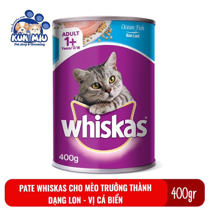 Thức ăn Pate cho mèo trưởng thành Whiskas lon 400gr