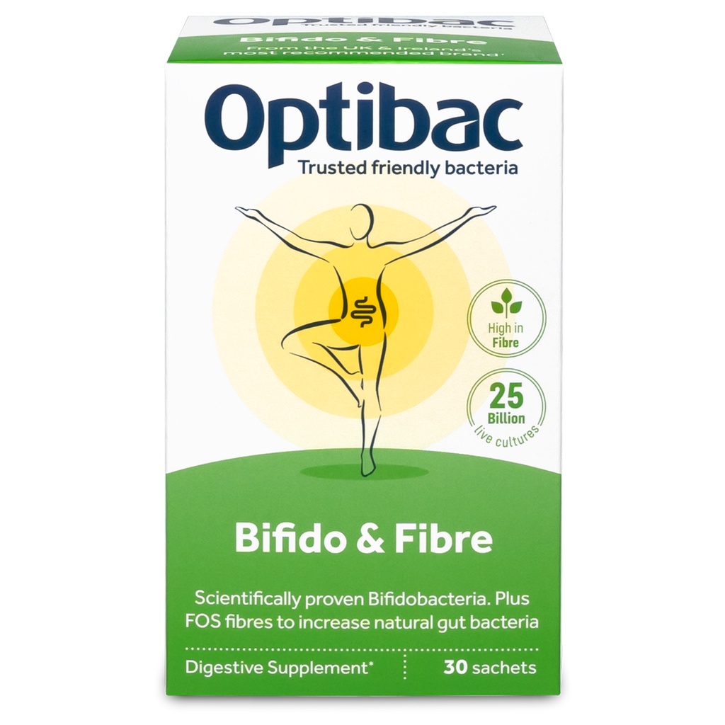 Men vi sinh Optibac Probiotics Bifido & Fibre bổ sung chất xơ, giảm táo bón - Hộp 30 gói