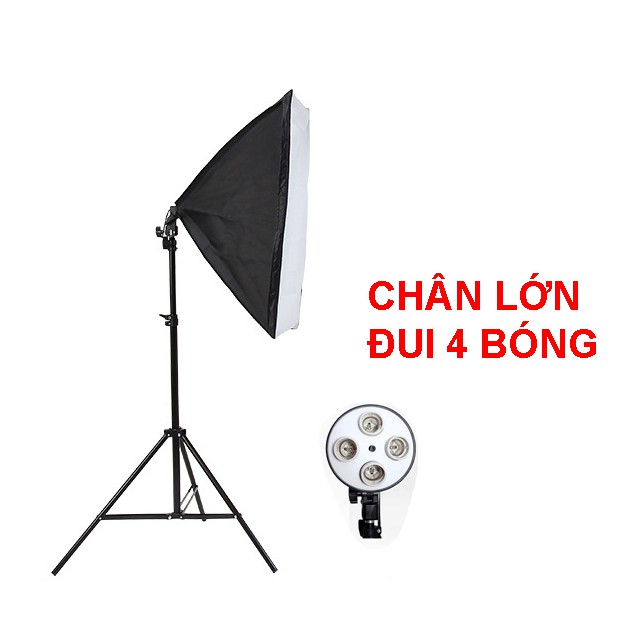 Bộ Đèn Studio Chụp Ảnh Sản Phẩm Chân Đèn 2m Kèm Softbox 50x70 Hỗ Trợ Sáng, Đui 4 Bóng