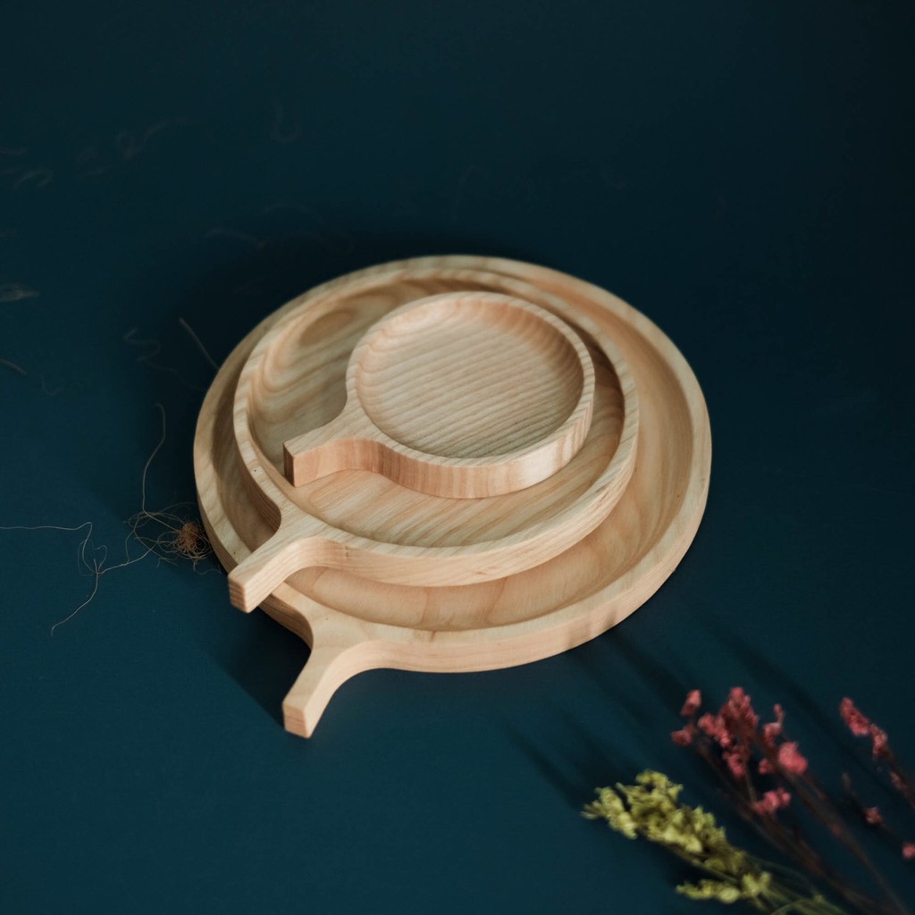 Bộ 3 Khay gỗ tròn tay cầm - Trang trí - Khay gỗ tần bì - woodentray