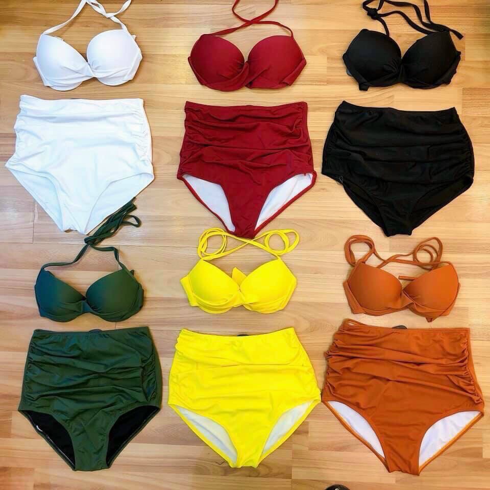 [ĐỒ BƠI LOẠI ĐẸP ] Bikini 2 mảnh áo gọng siêu nâng ngực mix quần lưng cao che bụng