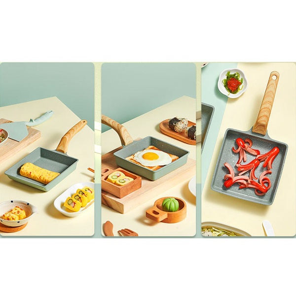 Chảo Chiên Trứng Tamagoyaki Hình Vuông Mini Bằng Hợp Kim Nhôm Chống Dính Kèm Xẻng Phong Cách Nhật Bản