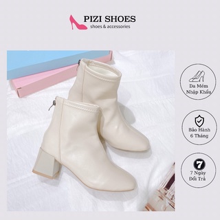 Giày boot nữ cổ ngắn da thật siêu êm mềm gót vuông 5cm vip22 pizishoes