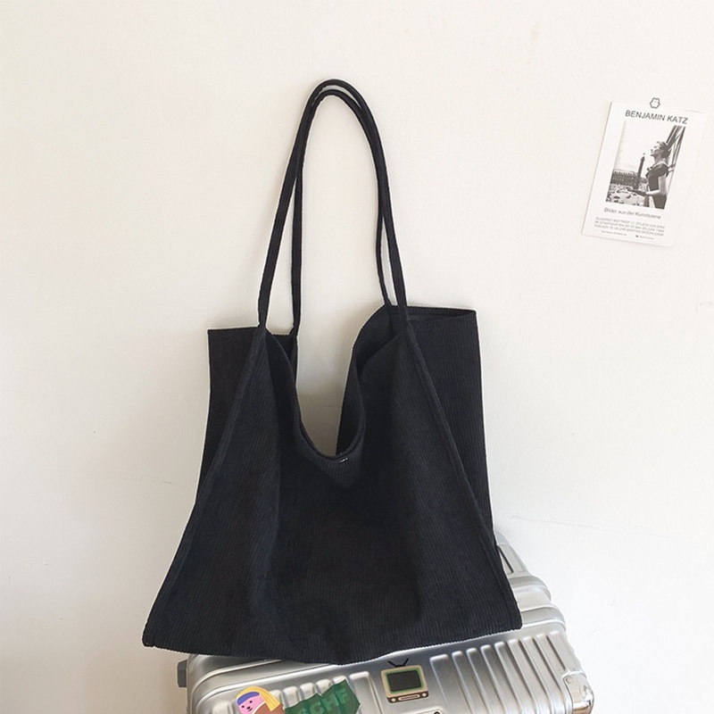 Túi Tote Đeo Vai / Xách Tay Bằng Nhung Kẻ Màu Trơn Sức Chứa Lớn Trọng Lượng Nhẹ Phong Cách Cổ Điển