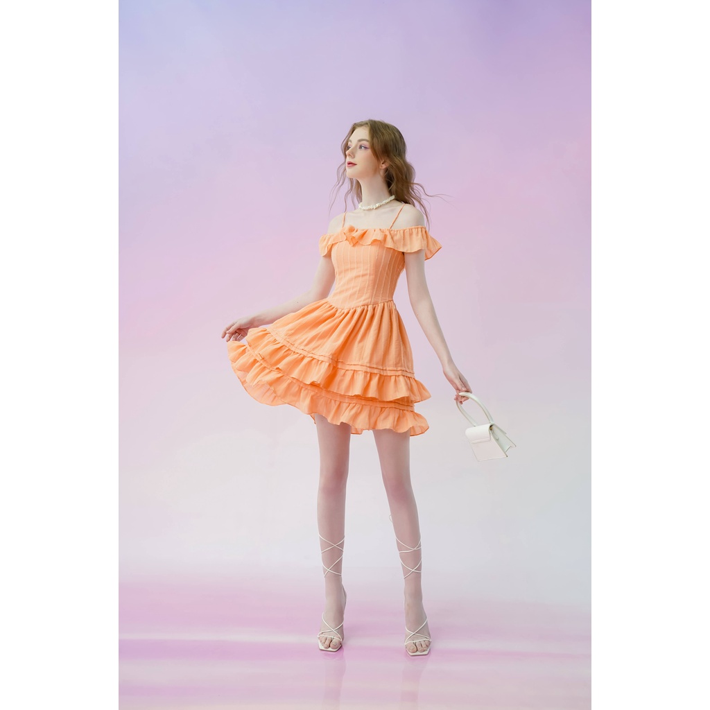 Váy liền nữ Méo shop hai đây trễ vai dáng xoè phong cách Hàn Quốc Sanny