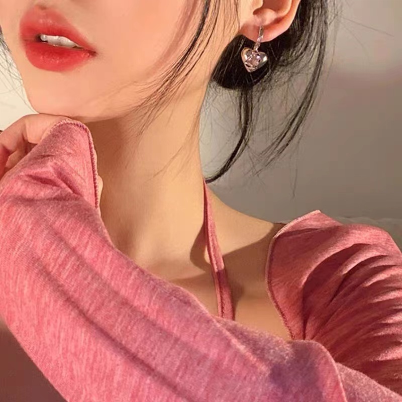 Khuyên Tai Hình Trái Tim Đính Đá zircon Hồng Thời Trang Sang Trọng Cao Cấp Mùa Hè Cho Nữ