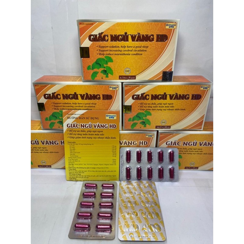 Viên uống  GIẤC NGỦ VÀNG HD hỗ  trợ thần kinh, giúp ngủ ngon – Hộp 30 viên