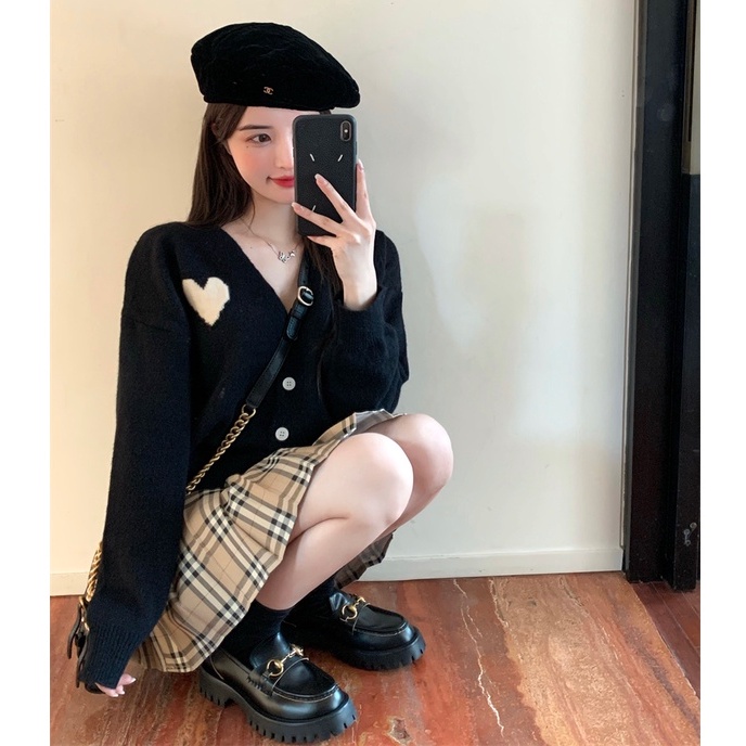 Áo Khoác Cardigan Dệt Kim Tay Dài Họa Tiết Trái Tim Phong Cách Hàn Quốc Thời Trang Cho Nữ | BigBuy360 - bigbuy360.vn