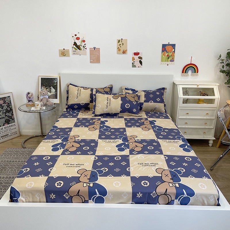 Bộ chăn ga gối gấubear rick LV cotton moexu mềm mịn mát dễ thương có nhiều kích cỡ