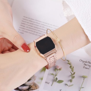 Đồng hồ nam nữ, đồng hồ điện tử tráng gương cảm ứng led dây thép không gỉ