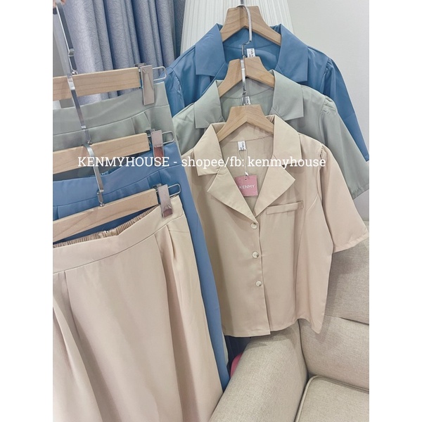 Set áo cổ vest kèm chân váy dài S40