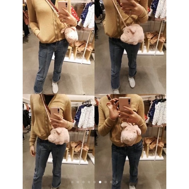 Túi heo Zara hồng , Túi lợn bông Zara xuất dư giá tag 169Rmb mềm mượt cho mẹ và bé đeo vừa