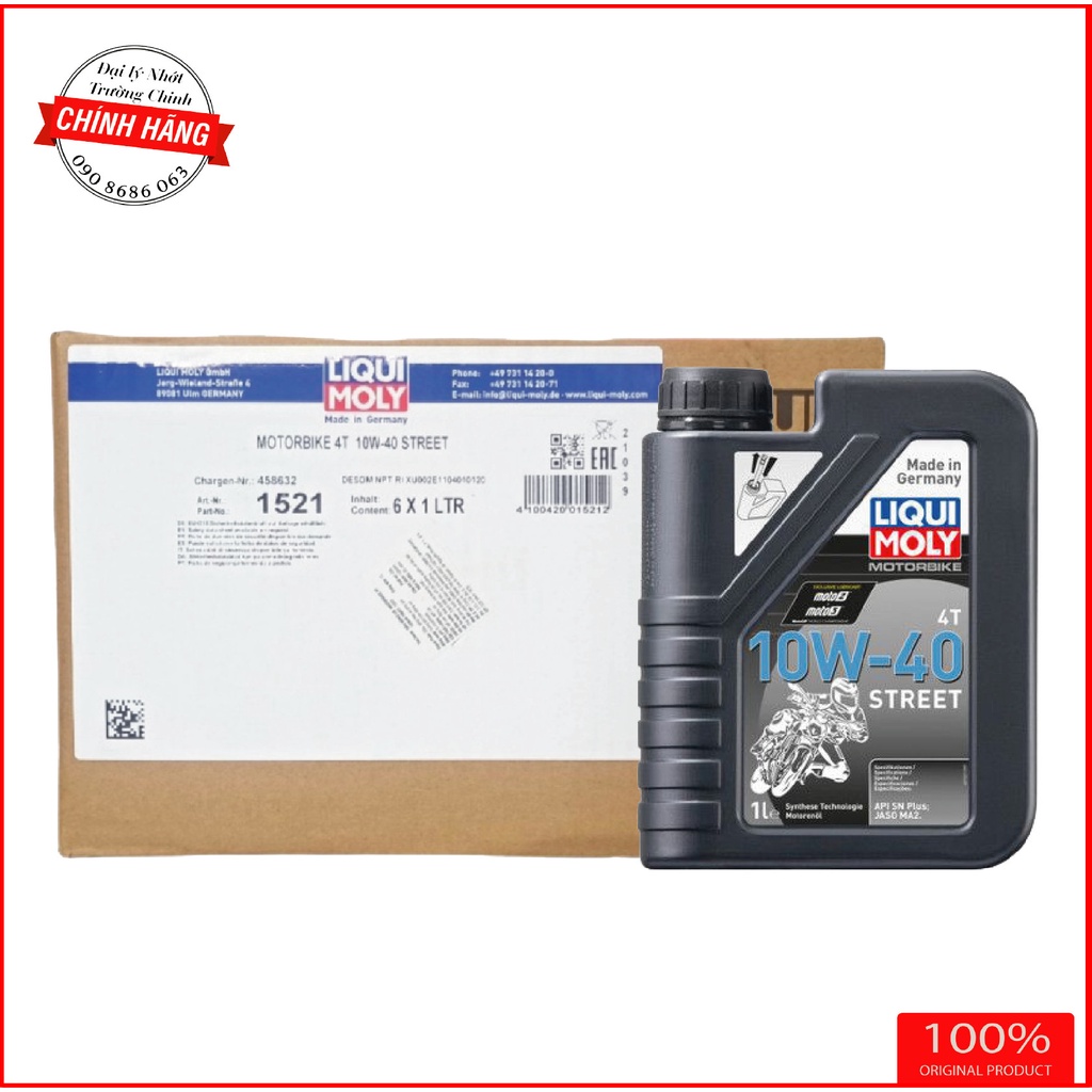 Thùng 6 bình Nhớt Liqui Moly10W40 Street dành cho xe số, tay côn