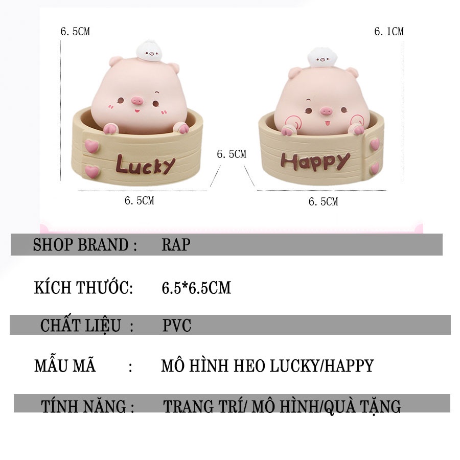 Mô hình heo hồng lắc đầu gật gù trong hũ Happy và Lucky biểu cảm dễ thương trang trí taplo ô tô, bàn làm việc, quà tặng