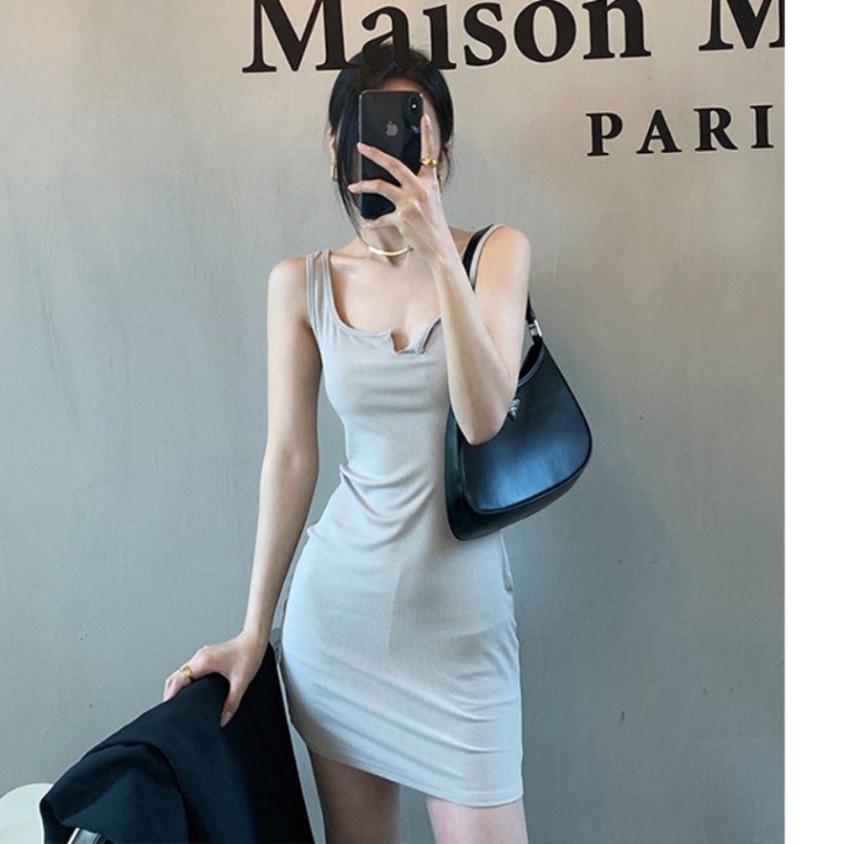 Váy Body Cổ Xẻ V MASSEC Đầm Body Tôn Dáng Thun Gân Co Giãn GG2232
