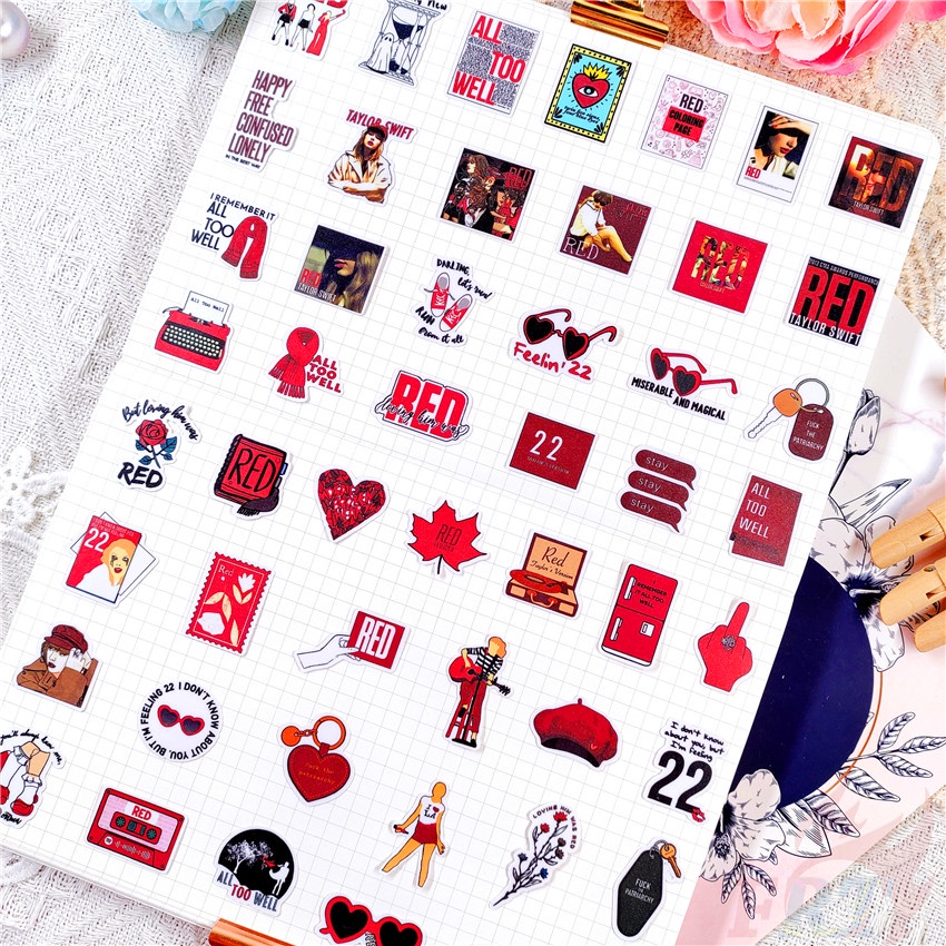 ★★★ Taylor Swift. Sticker Dán Trang Trí Sổ Tay Q-2 Mini Xinh Xắn Đáng Yêu ★★★ Set 48 Miếng Dán Trang Trí Album Thời Trang DIY