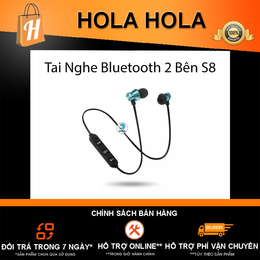 Tai nghe bluetooth 2 bên S8 có dây choàng cổ 2 đầu hít nam châm GIAO MÀU NGẪU NHIÊN