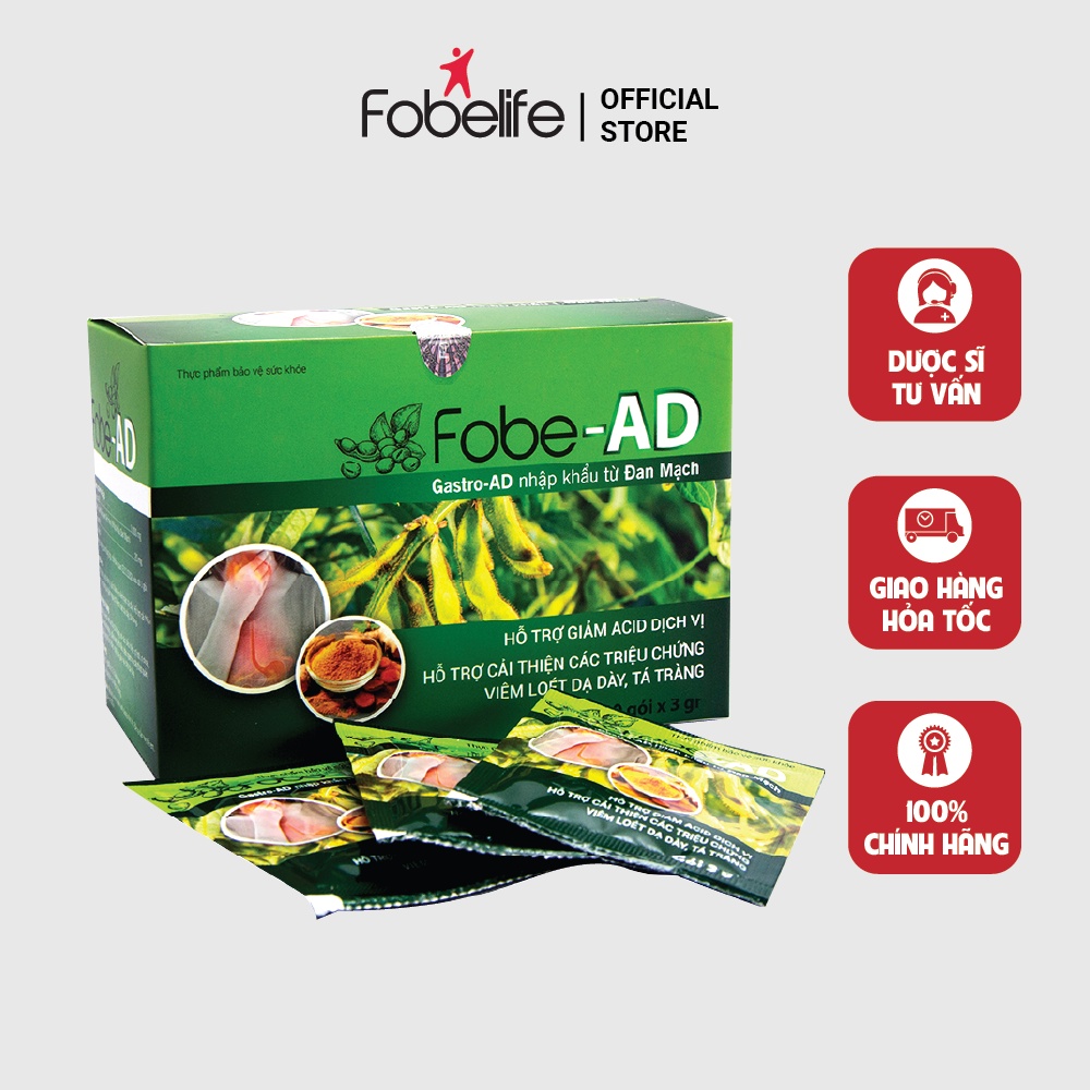 Fobe-AD giảm nhanh trào ngược dạ dày, ợ chua, ơ hơi hiệu quả- Hộp 20 gói- Đạt chuẩn GMP