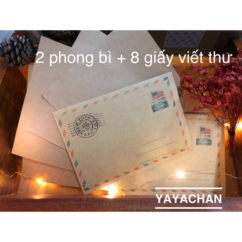 [Vintage] Set phong bì kraft &amp; giấy viết thư trơn da bò cổ điển