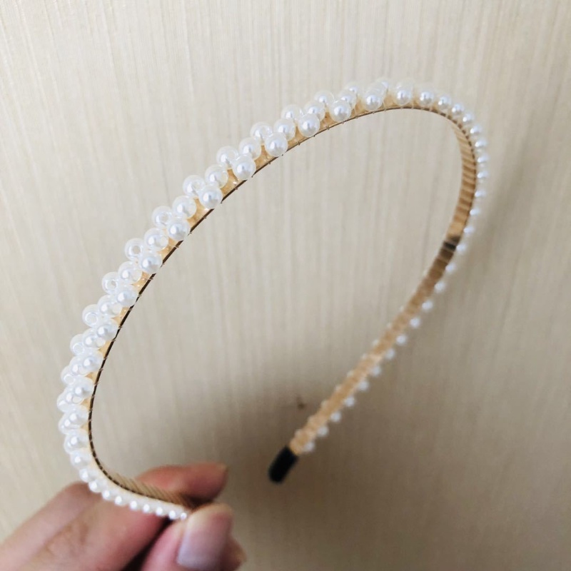 Băng đô cài tóc đính ngọc trai phong cách retro Hàn Quốc