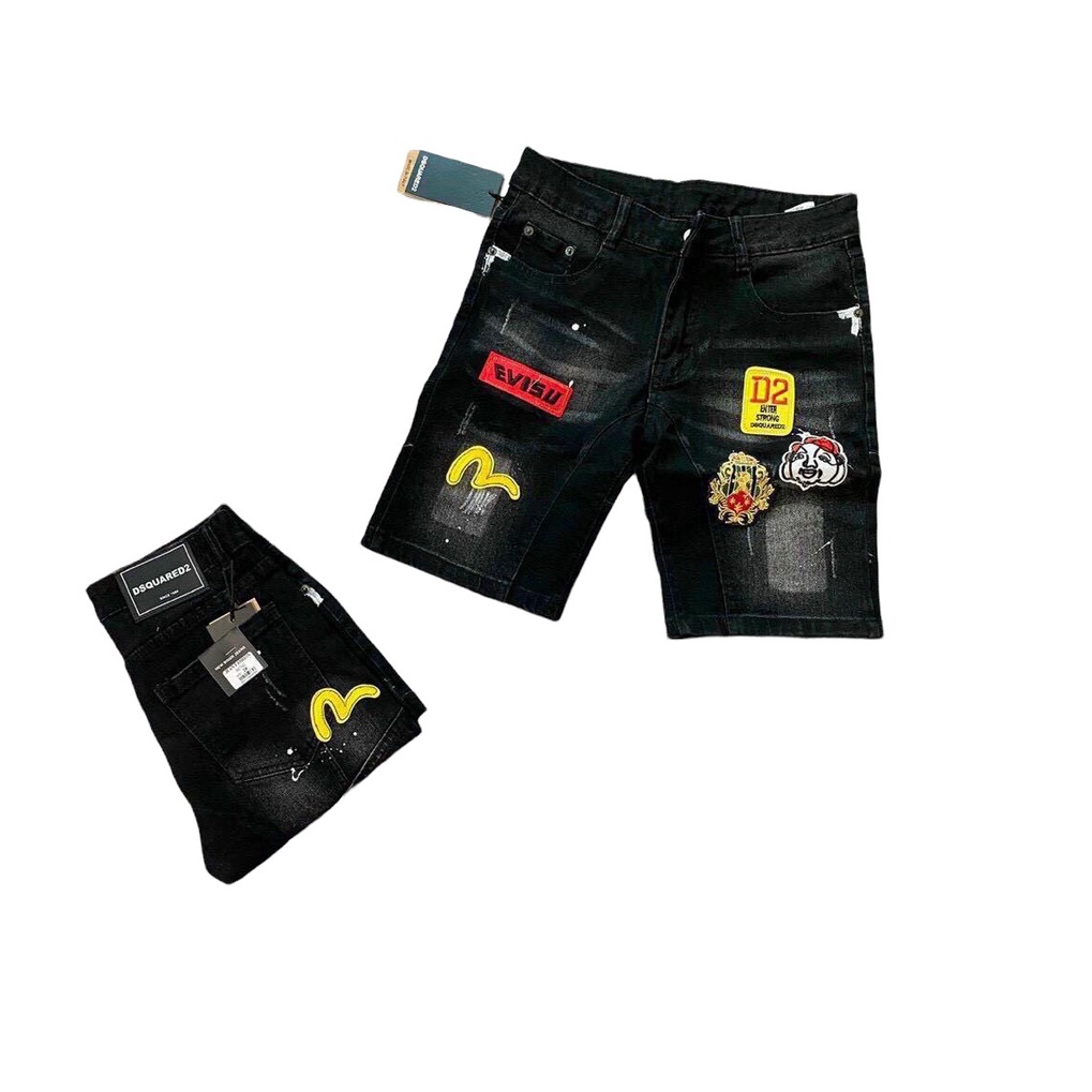 Quần Short Jean Nam Màu Đen Thêu Họa Tiết evi.su Phong Cách MT6760