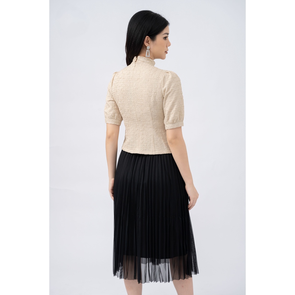 Áo sơ mi croptop cổ tim Fiona, Sơ mi nữ công sở kẹp nơ trang trí F551306