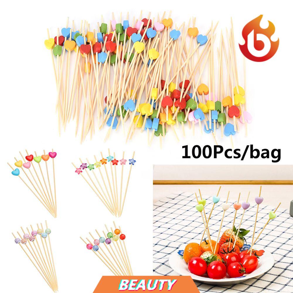 Set 100 xiên gỗ dùng làm tăm xỉa răng/ nĩa ghim trái cây/ đồ ăn nhẹ/ bánh ngọt có nhãn dán sáng tạo dùng trang trí